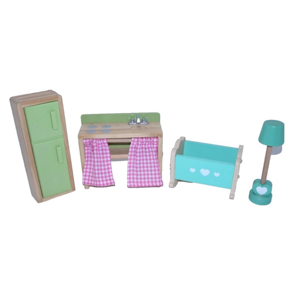 KIDKRAFT wooden doll house furniture Kitchen & Nursery for 8-9" doll & 3-4" baby